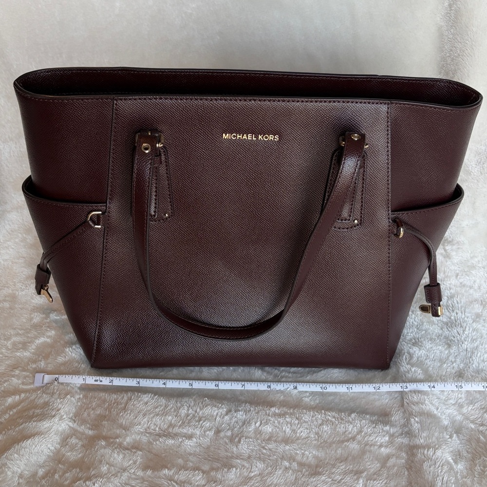 Michael Kors Jet Set Travel Burgundy/Oxblood Leather Tote Bag - Picture 14 of 16